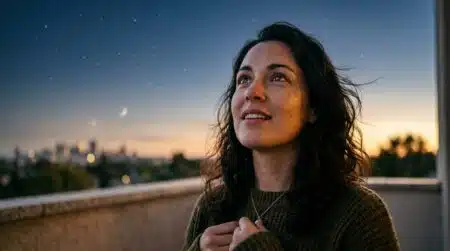 Personne levant les yeux vers un ciel étoilé