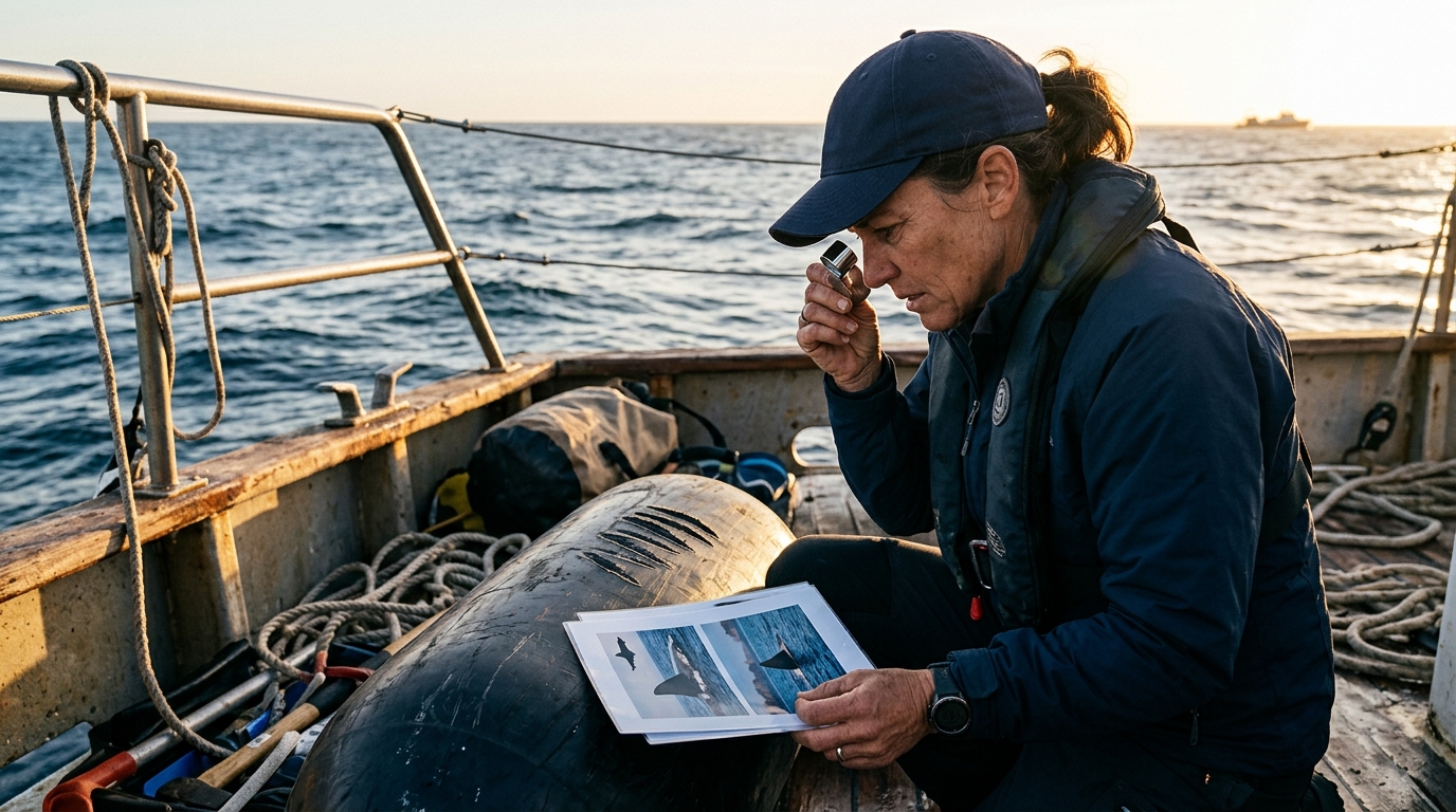 Biologiste marin examinant des traces de morsure