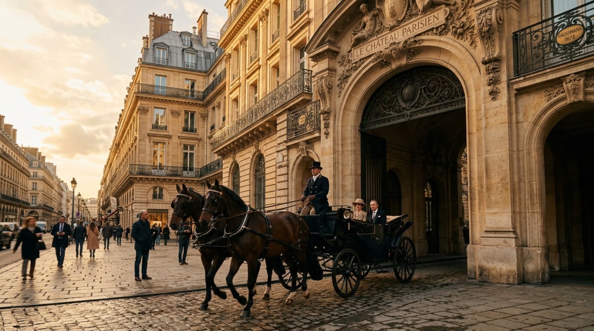 Attelage franchissant une porte cochère parisienne haussmannienne