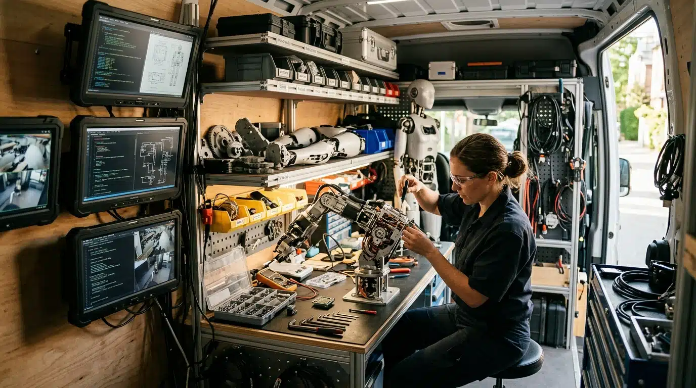Atelier mobile de réparation de robot humanoïde