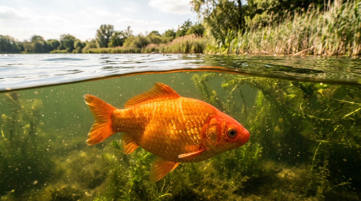 Poisson rouge géant nageant dans une eau trouble
