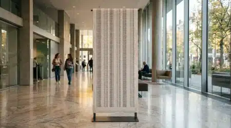 Ticket de caisse géant exposé dans un hall d'accueil