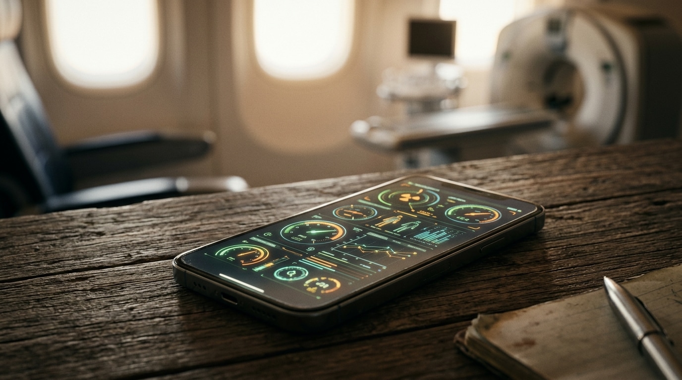 Écran de smartphone affichant un tableau de mesure abstrait