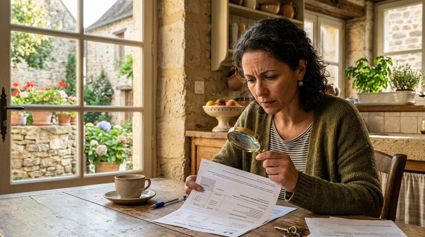 Propriétaire examine son avis de taxe foncière avec attention