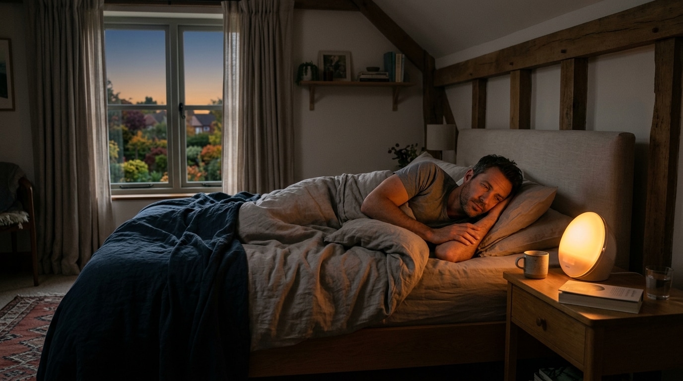 Réveil lumineux simulant un lever de soleil au réveil