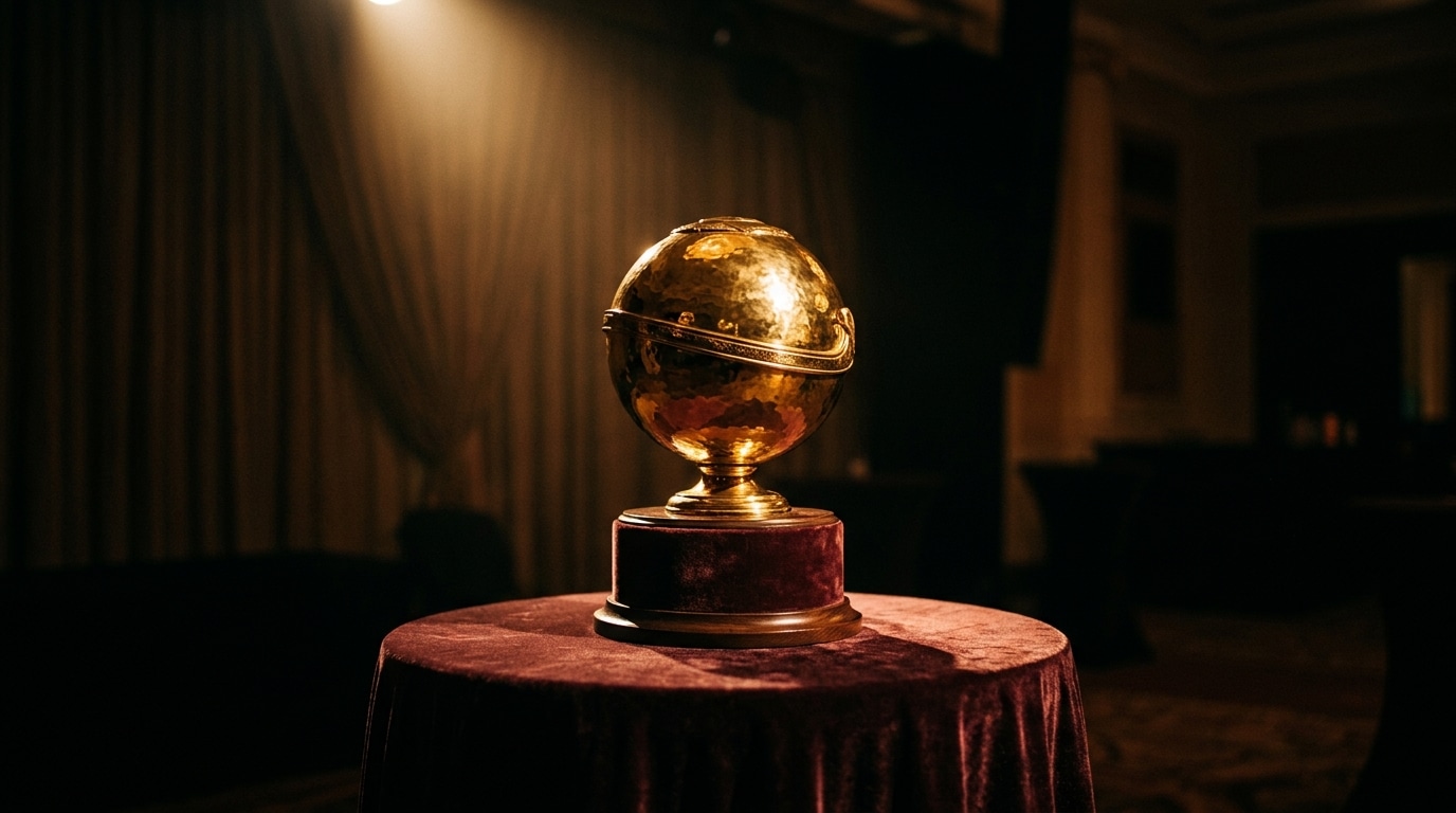 Trophée doré en forme de ballon sous spot lumineux
