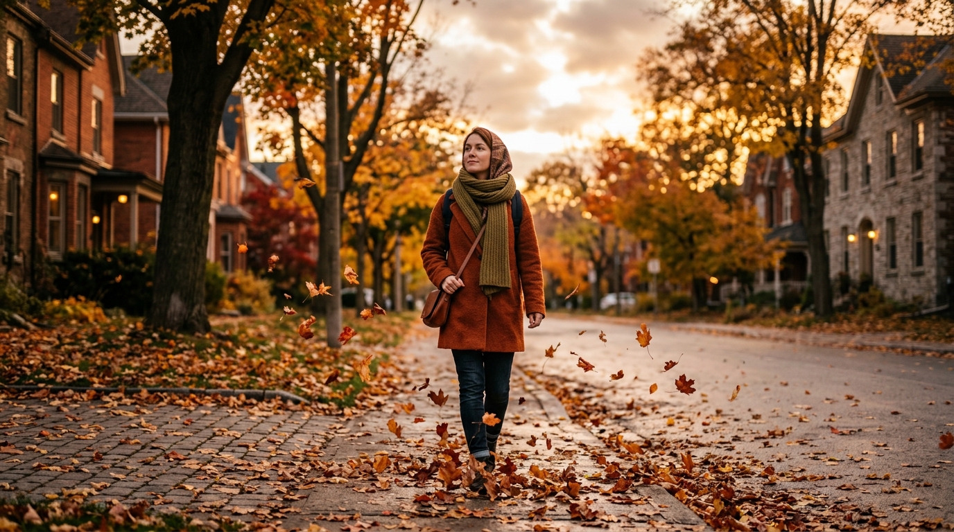 Personne marchant seule dans une rue d'automne dorée