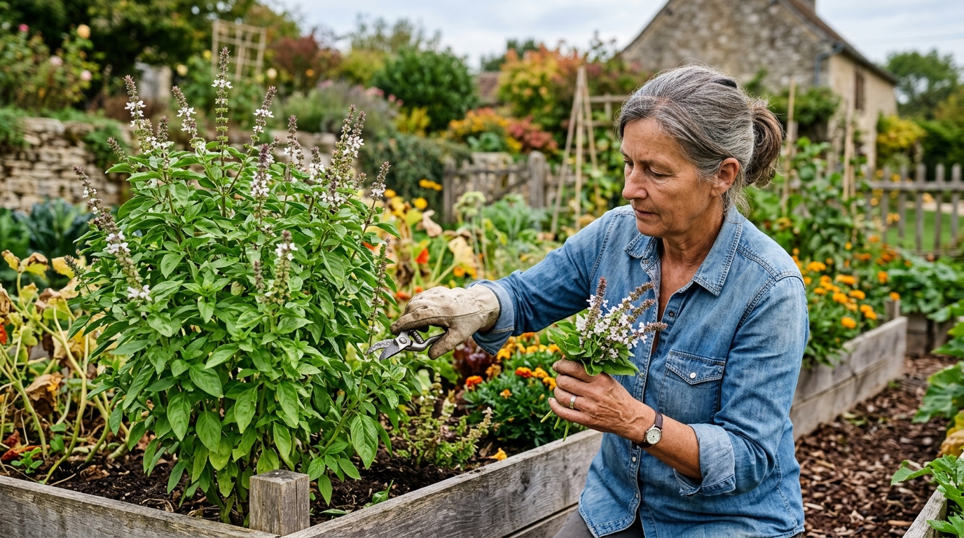 Basilic en fleur en septembre : le geste que 90% des jardiniers oublient avant les premières gelées