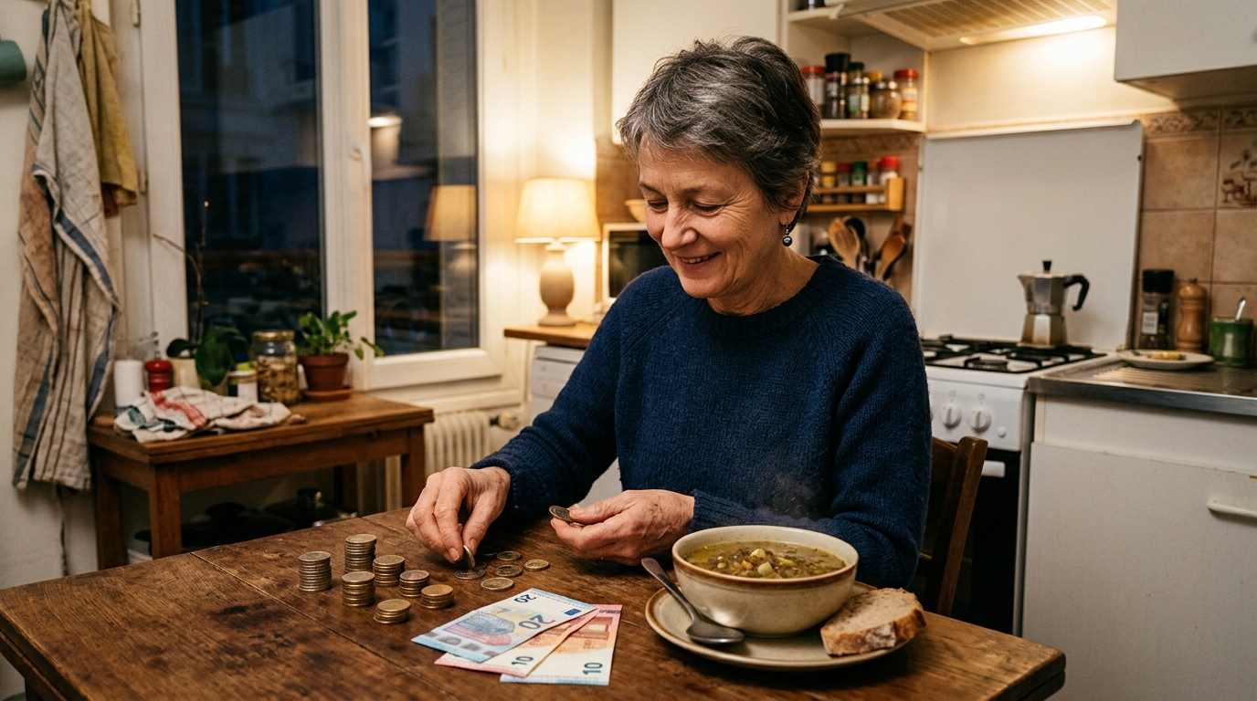 Personne comptant ses économies près d'un plat de lentilles