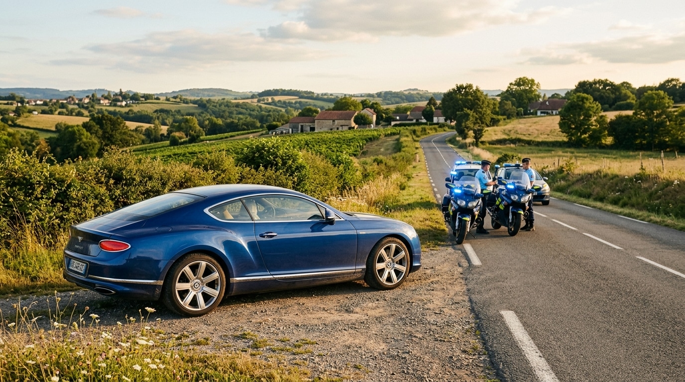 Bentley de luxe garée au bord d'une route de campagne