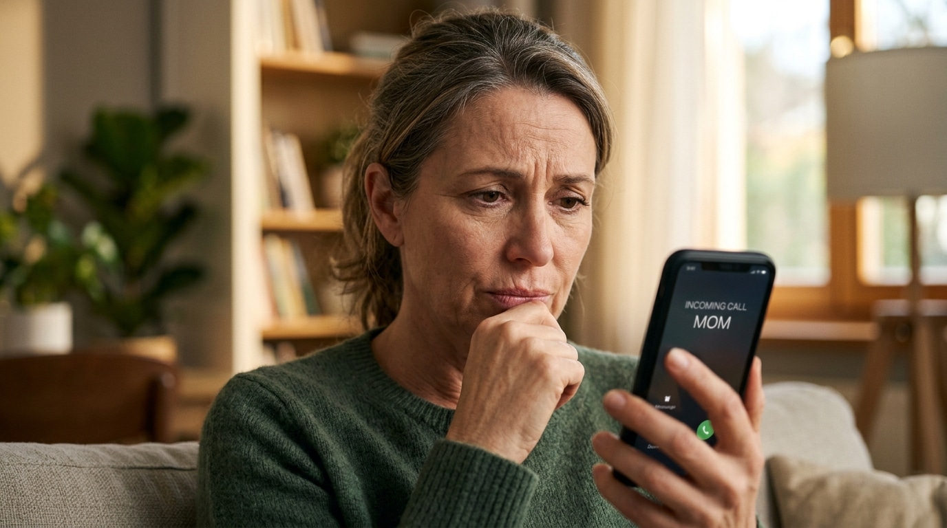 Personne agacée regardant un appel entrant sur smartphone