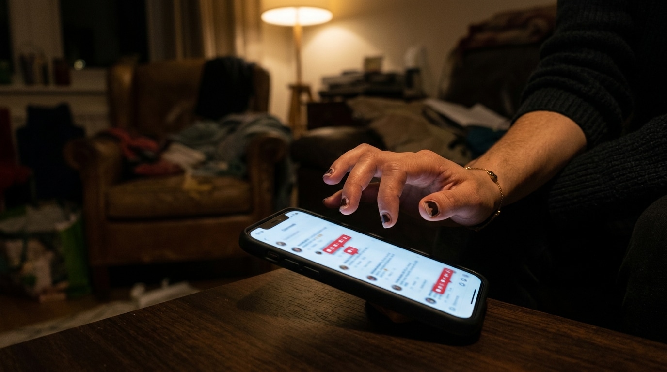 Main tenant un smartphone avec notifications de commentaires hostiles