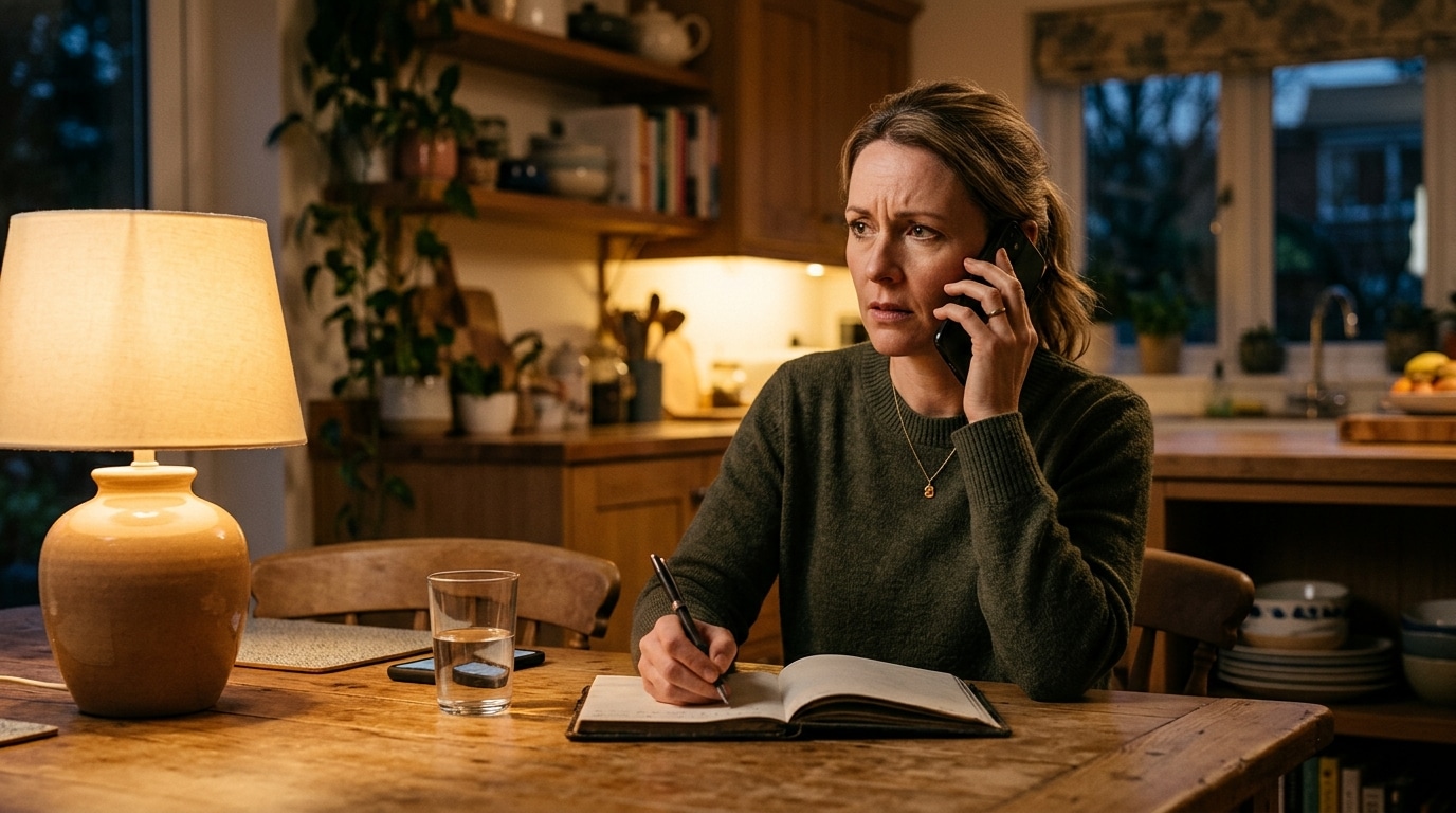 Femme au téléphone posant des questions à son assureur