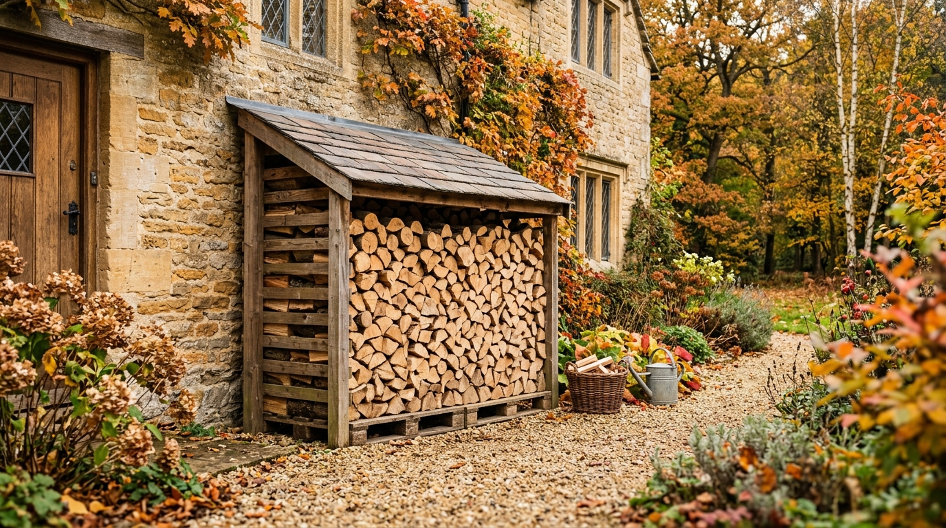 Abri à bois bien ventilé éloigné du mur