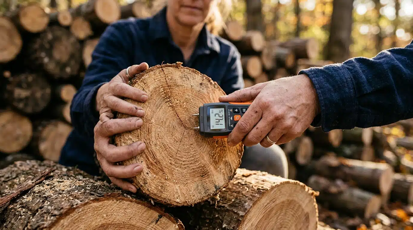 Contrôle du taux d'humidité du bois avec un humidimètre