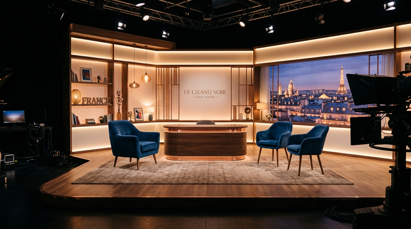 Plateau de télévision vide évoquant les années passées sous les projecteurs