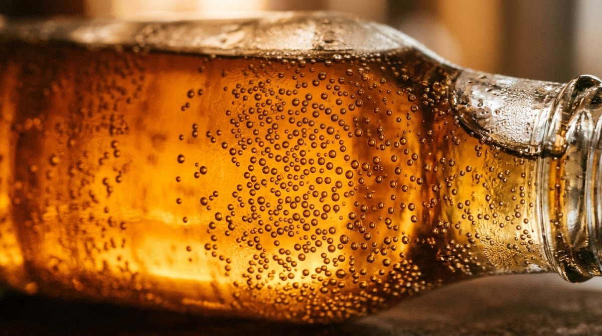 Bulles de gaz collées à la paroi d'une bouteille