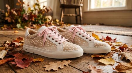 Basket blanche à imprimé Bambi et lacets roses