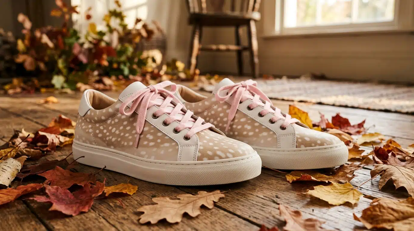 Basket blanche à imprimé Bambi et lacets roses