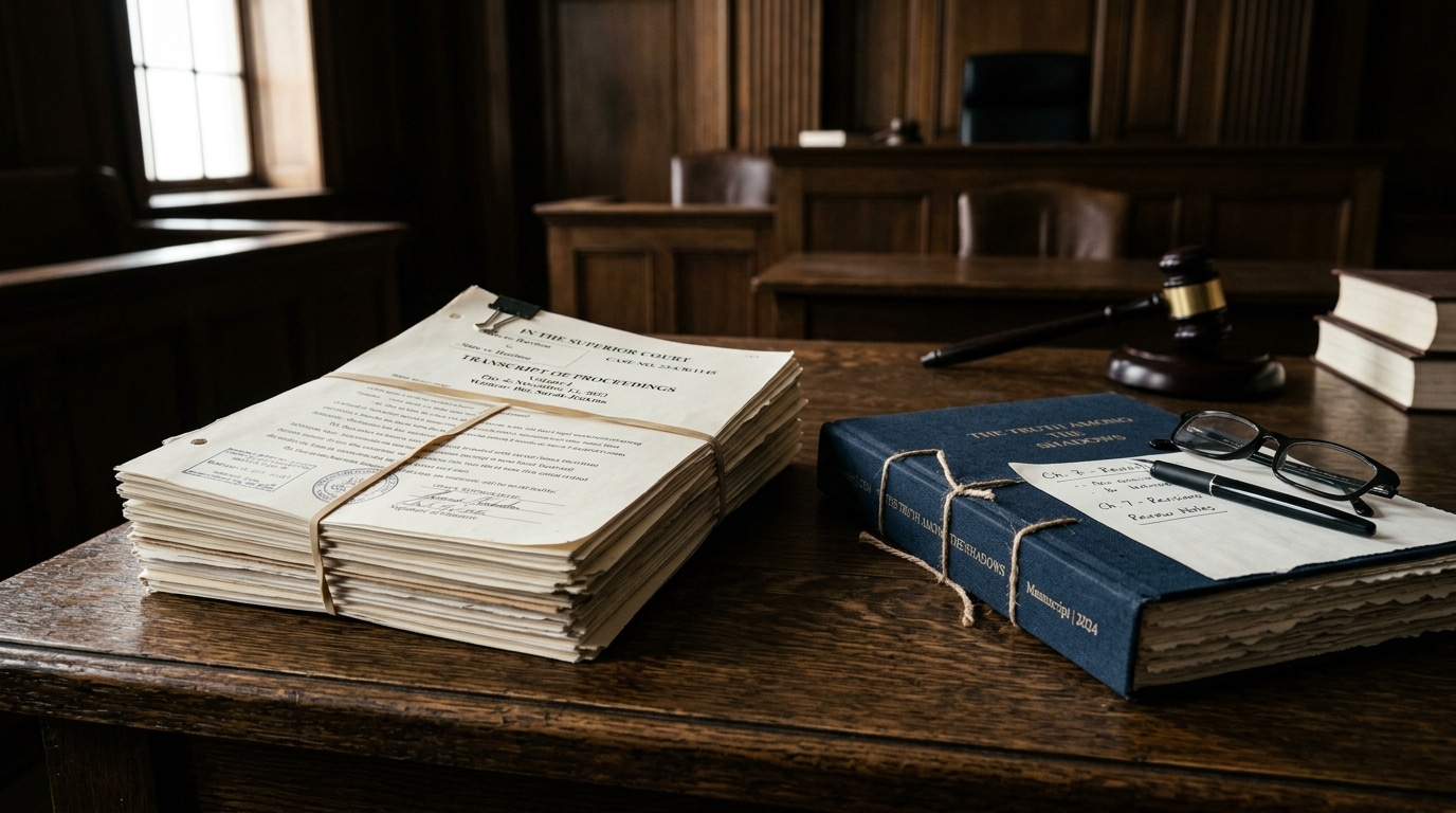 Pile de procès-verbaux et manuscrit sur bureau
