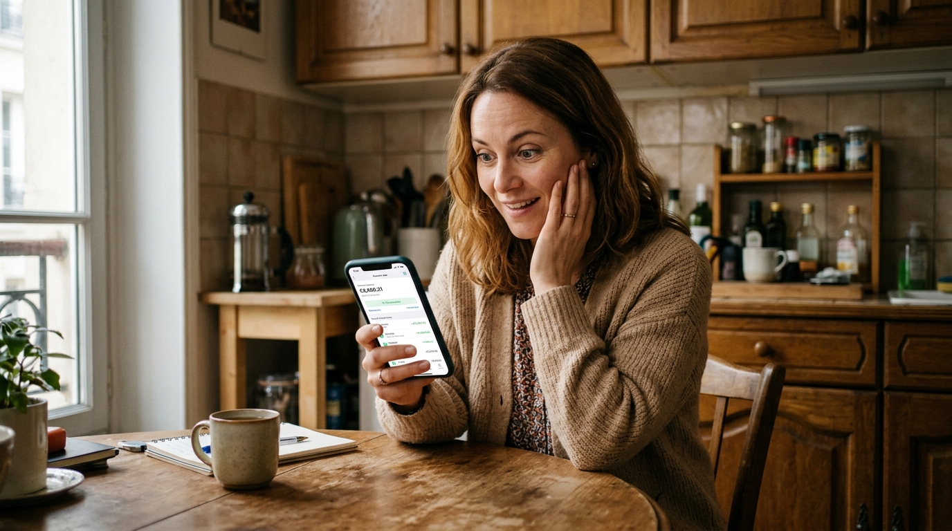 Personne consultant une application bancaire surprise