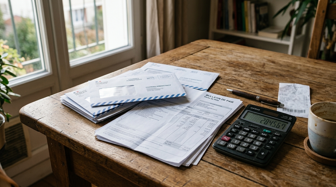 Papiers administratifs et calculatrice sur une table