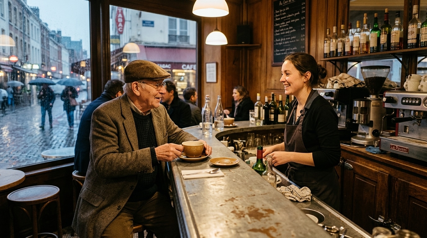 Comptoir de bistrot avec café filtre à Lille