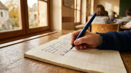 Cahier d'écolier français avec le quadrillage Seyès et marge rouge