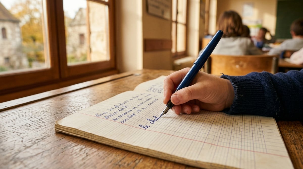Cahier d'écolier français avec le quadrillage Seyès et marge rouge