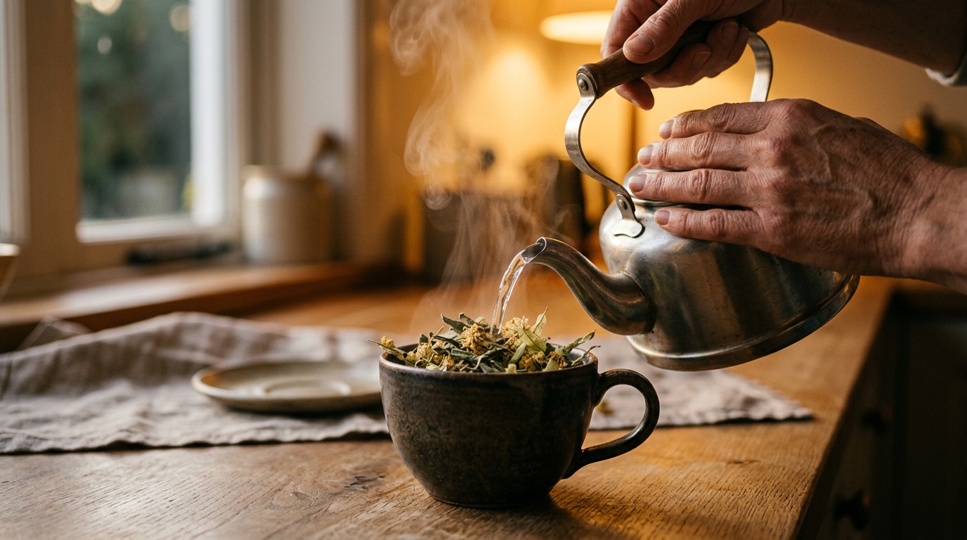Infusion de tilleul et verveine préparée le soir