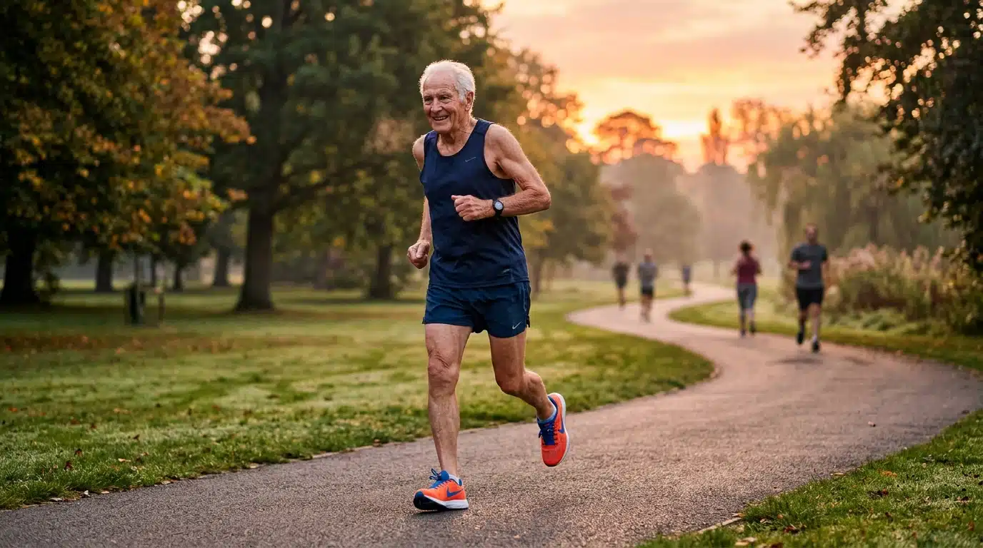 Nonagénaire américain courant un marathon au lever du soleil
