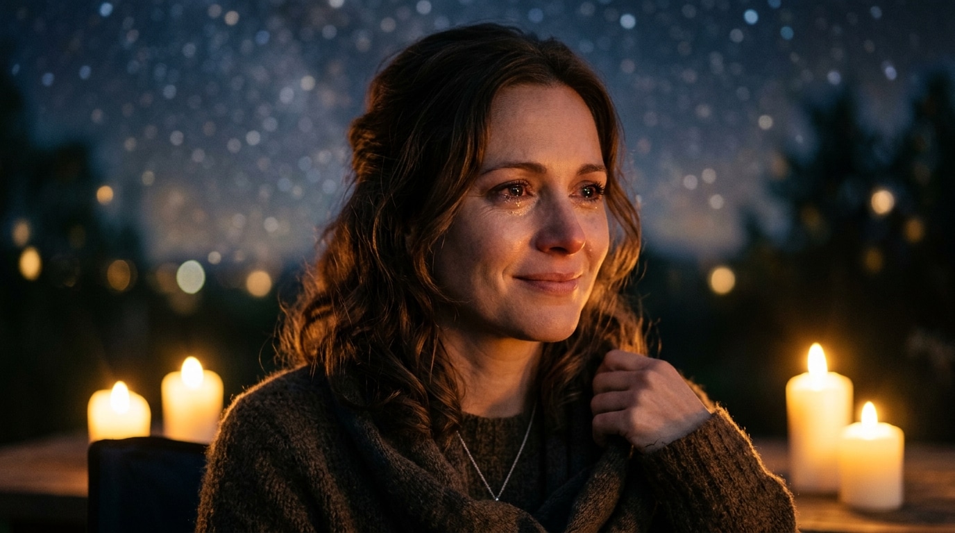 Femme souriante cachant sa tristesse en silence