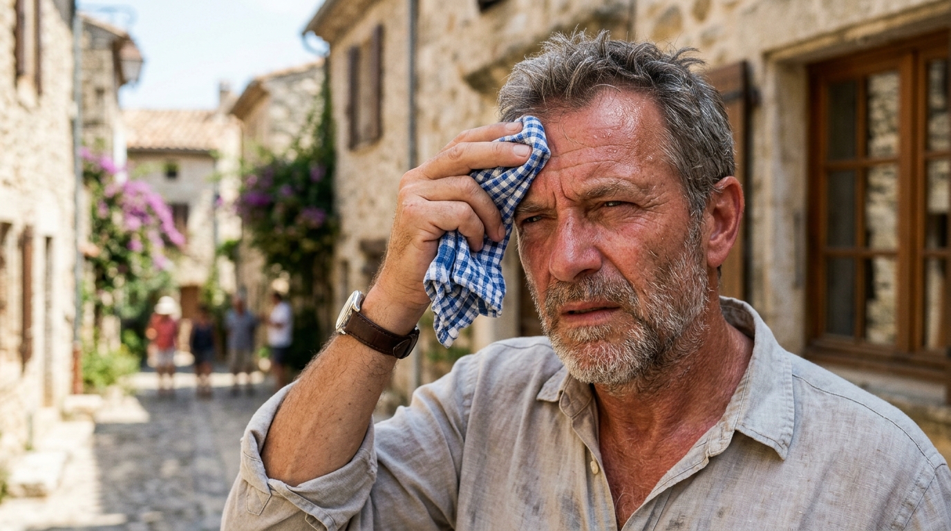 Personne épongeant son front en pleine canicule