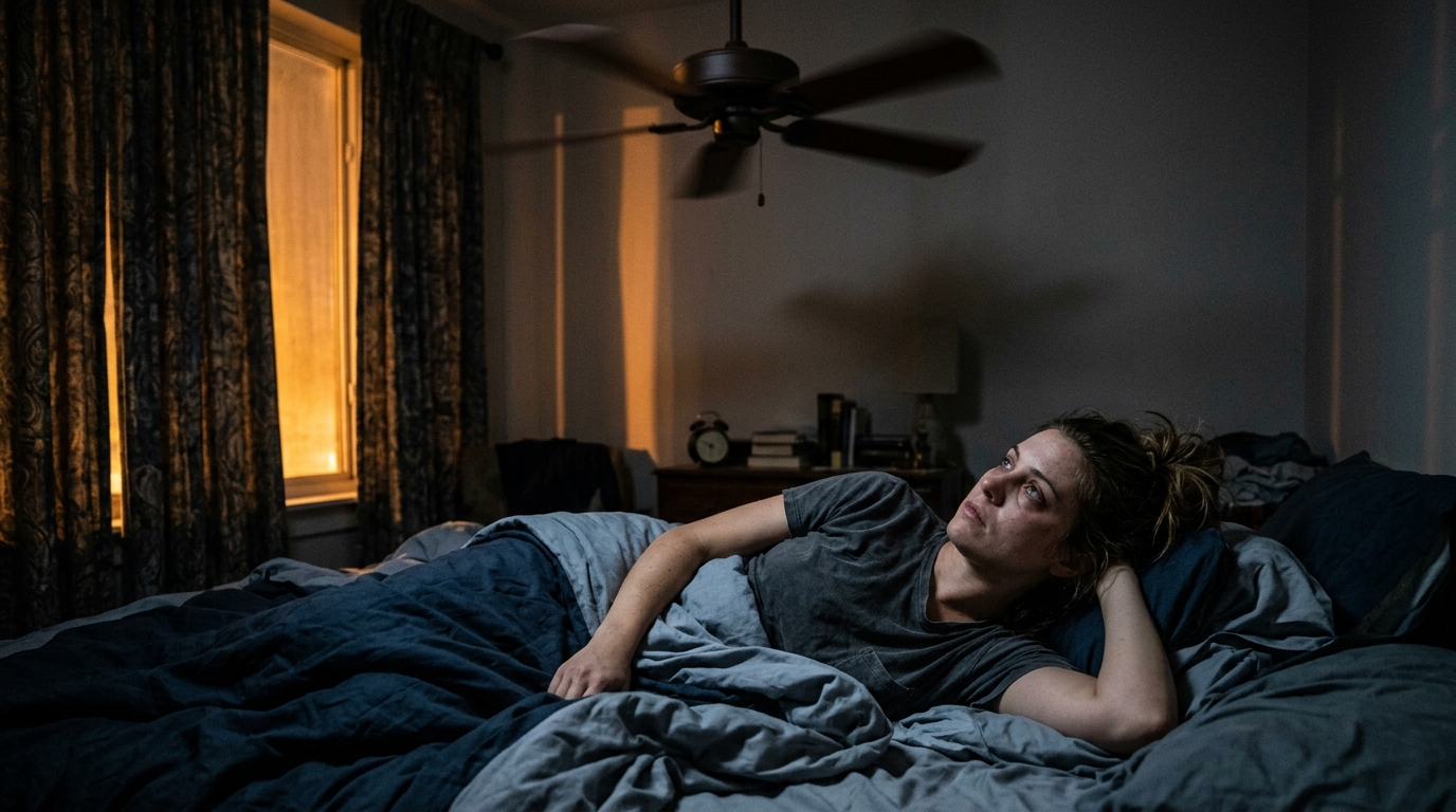 Femme insomniaque à cause de la canicule nocturne
