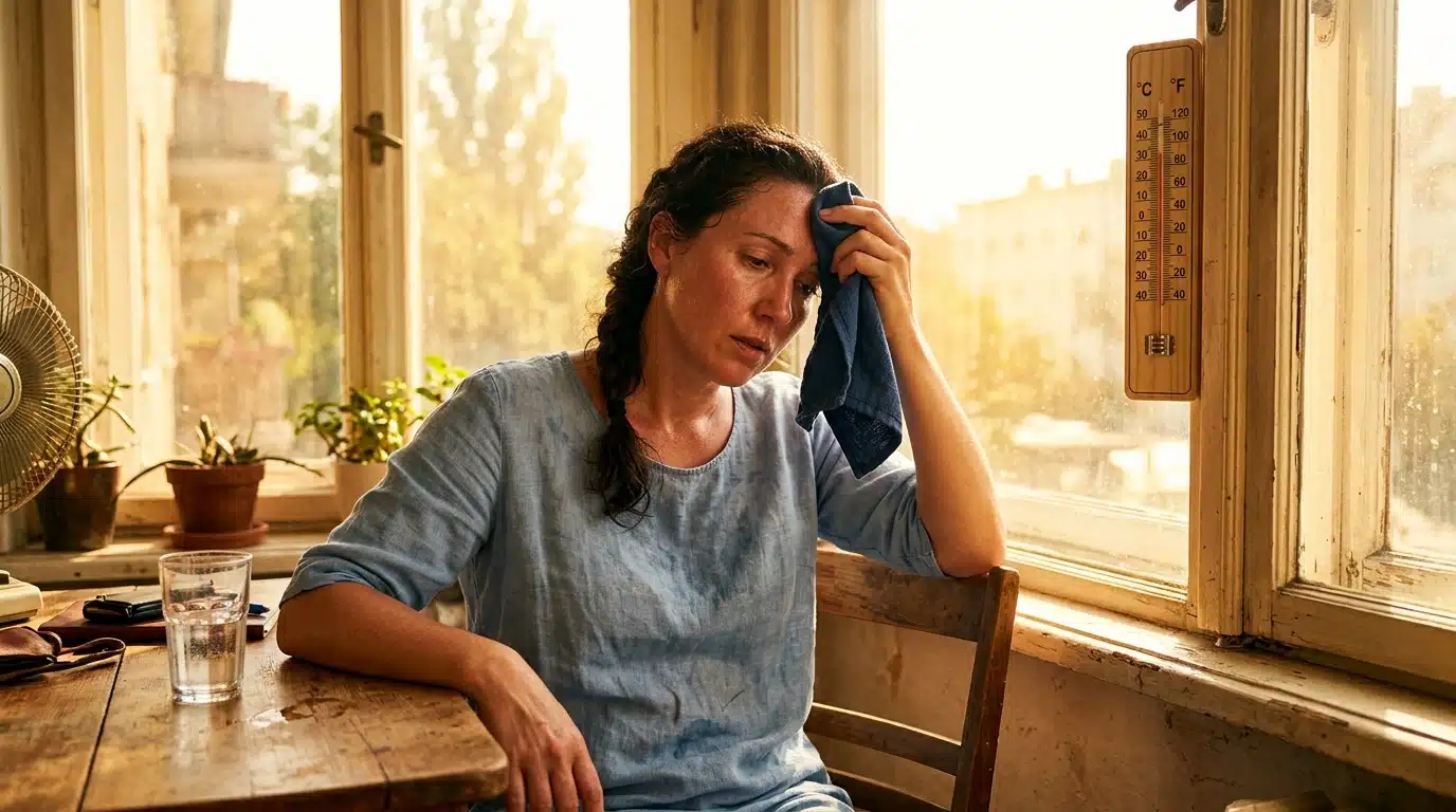 Personne en sueur pendant la canicule de septembre