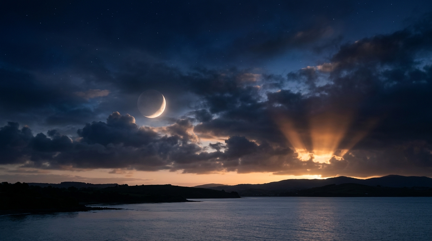 Croissant de lune lumineux dans un ciel nocturne indigo