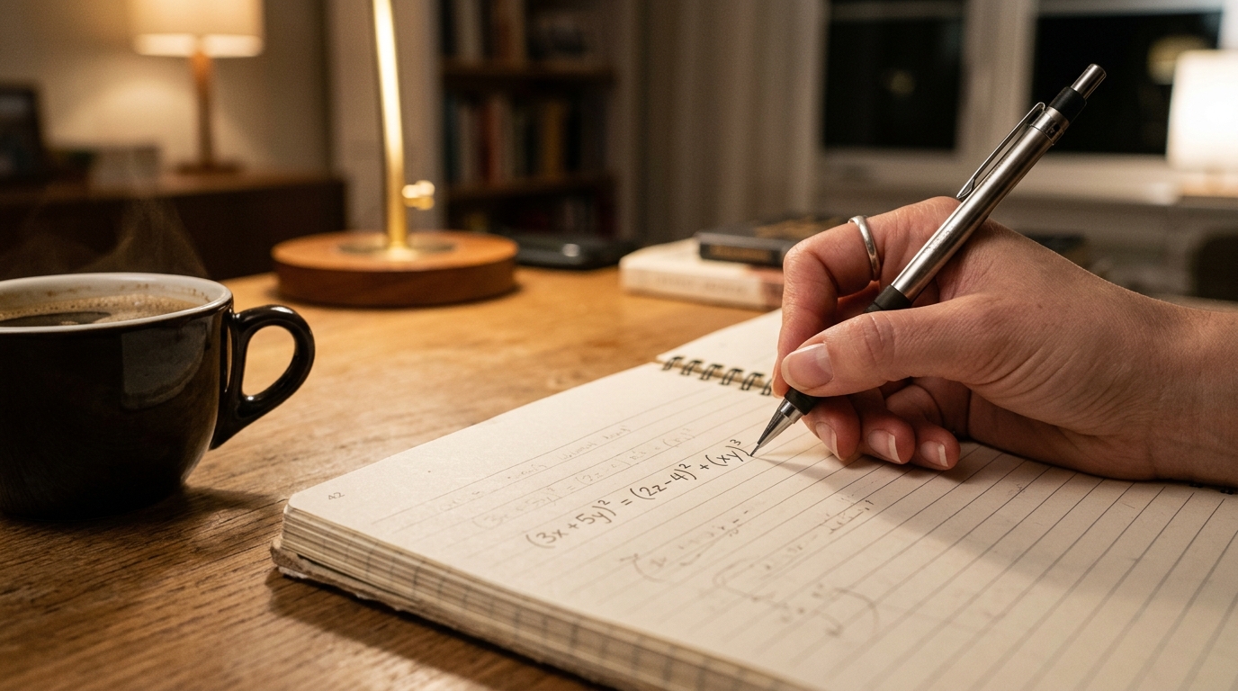 Main écrivant un calcul avec parenthèses et puissance