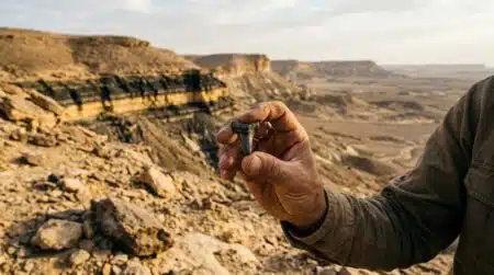 Dents de requins fossilisées dans le sable du désert