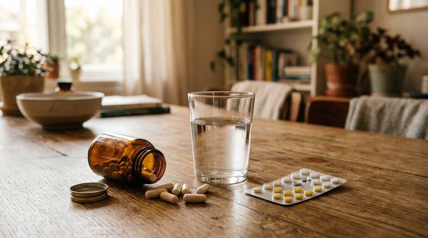 Gélules de magnésium renversées près de médicaments