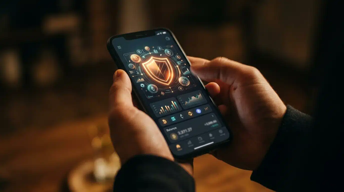 Wallet crypto sur écran de smartphone dans l'obscurité