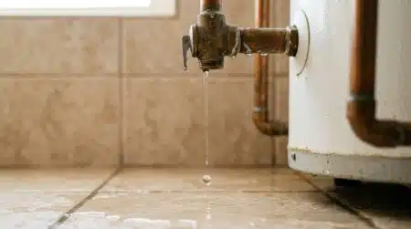 Goutte d'eau tombant du groupe de sécurité d'un chauffe-eau