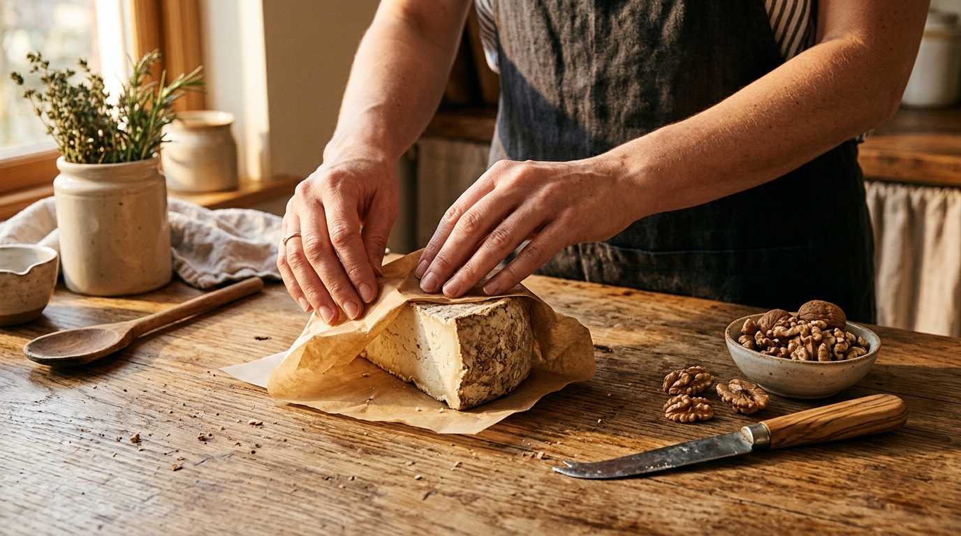 Fromage de chèvre emballé dans du papier sulfurisé