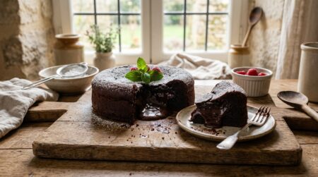 Fondant au chocolat coupé révélant son cœur crémeux