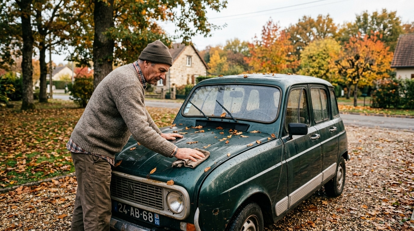 Ce geste que mon voisin fait chaque matin d'automne sur son capot n'a rien d'un tic