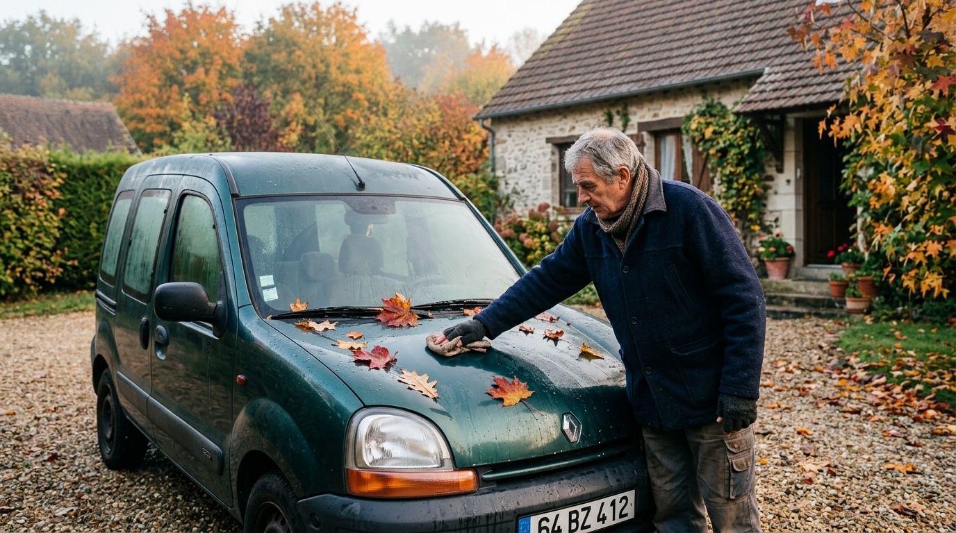 Ce geste que mon voisin fait chaque matin d'automne sur son capot n'a rien d'un tic