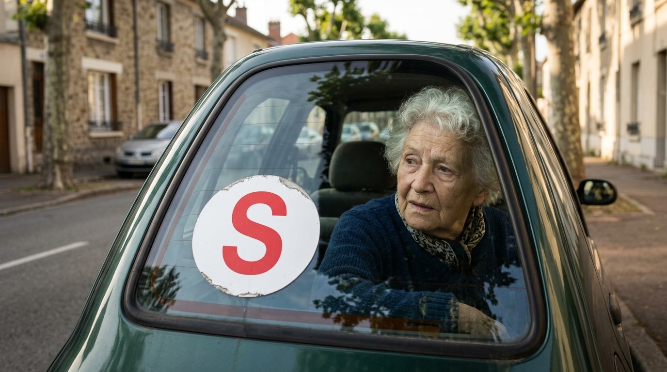 Autocollant rond blanc et rouge sur vitre arrière voiture