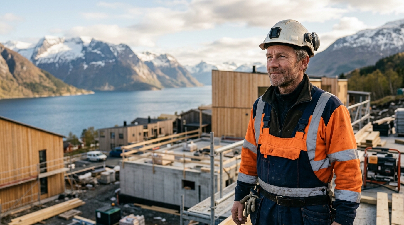Ouvrier du bâtiment sur un chantier en Norvège