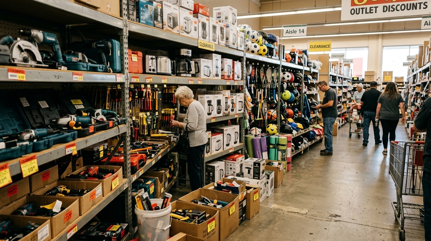 Rayon d'un magasin outlet avec produits en déstockage