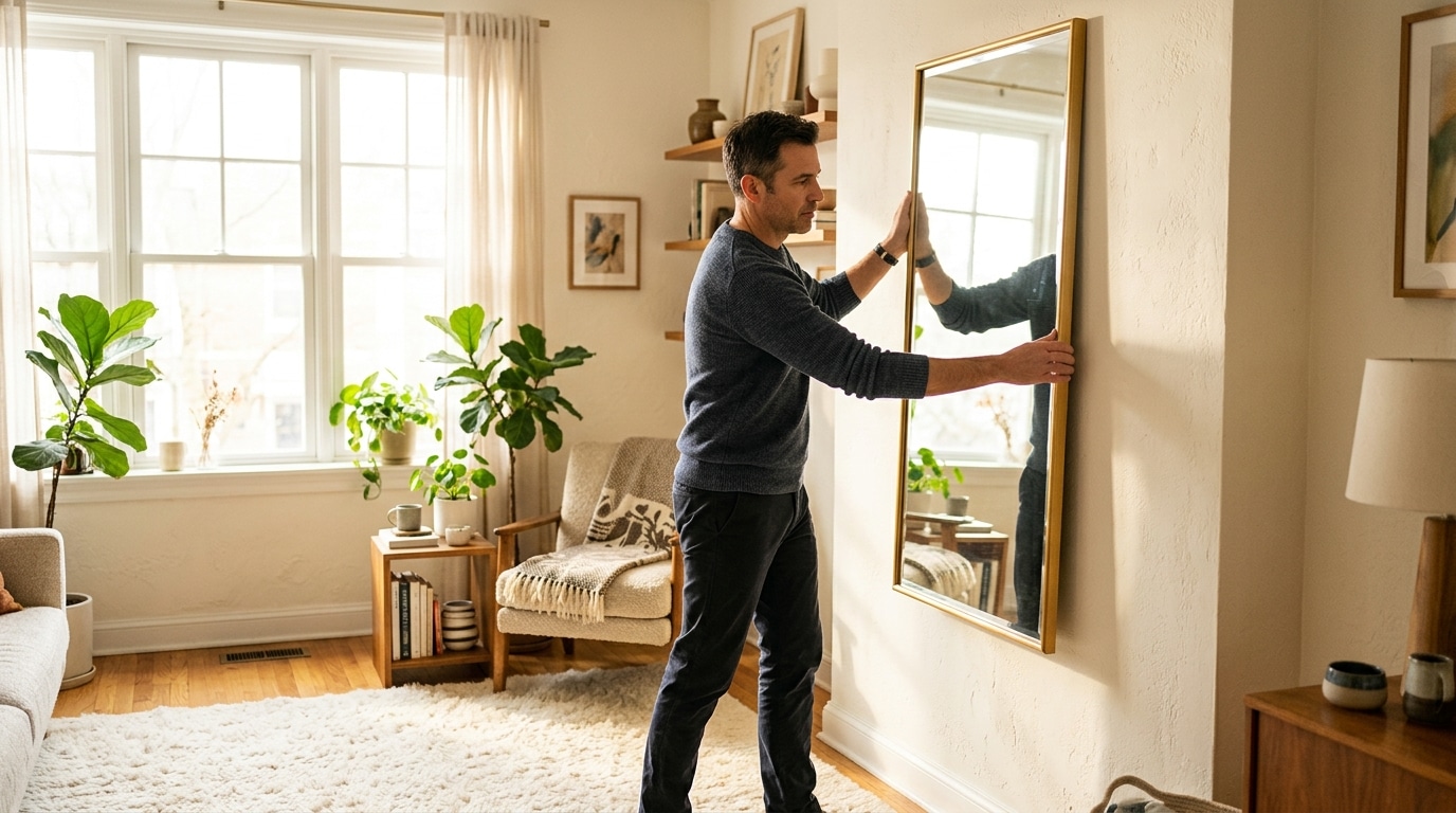 Miroir et tapis clair repositionnés pour capter la lumière