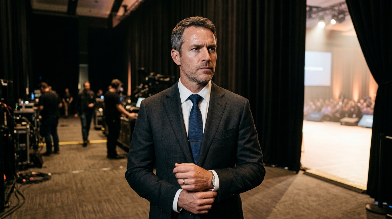 Homme d'affaires anonyme concentré avant une présentation